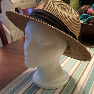 Stylish Tan Straw Hat with Black Band